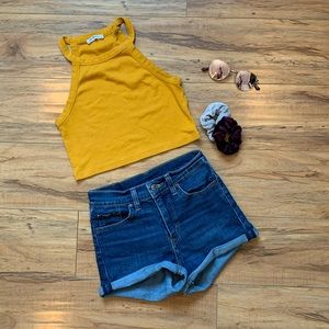 Mustard yellow cropped halter top